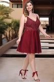 Brynlee A-line V-Neck Short/Mini Lace Tulle Homecoming Dress With Sequins STKP0020498