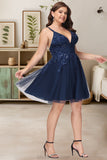 Cora A-line V-Neck Short/Mini Tulle Homecoming Dress With Sequins STKP0020548