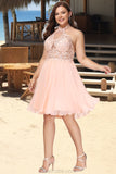 Leia A-line Halter Knee-Length Chiffon Homecoming Dress With Beading STKP0020541