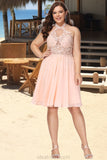 Leia A-line Halter Knee-Length Chiffon Homecoming Dress With Beading STKP0020541