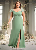 Destinee Trumpet/Mermaid Off the Shoulder V-Neck Floor-Length Chiffon Bridesmaid Dress STKP0025810