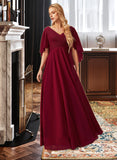 Olivia A-Line V-neck Floor-Length Bridesmaid Dress With Ruffle STKP0012769