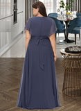 Jazmin A-Line V-neck Floor-Length Bridesmaid Dress STKP0012770