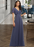 Jazmin A-Line V-neck Floor-Length Bridesmaid Dress STKP0012770