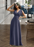 Jazmin A-Line V-neck Floor-Length Bridesmaid Dress STKP0012770