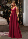 Lillianna A-Line V-neck Floor-Length Bridesmaid Dress With Split Front STKP0012771