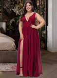 Lillianna A-Line V-neck Floor-Length Bridesmaid Dress With Split Front STKP0012771