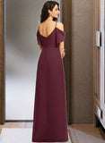 Esther A-Line V-neck Floor-Length Bridesmaid Dress With Ruffle Split Front STKP0012772