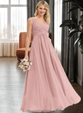 Florence A-Line V-neck Floor-Length Chiffon Bridesmaid Dress With Ruffle STKP0012774