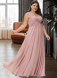 Florence A-Line V-neck Floor-Length Chiffon Bridesmaid Dress With Ruffle STKP0012774