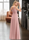 Florence A-Line V-neck Floor-Length Chiffon Bridesmaid Dress With Ruffle STKP0012774