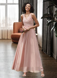 Florence A-Line V-neck Floor-Length Chiffon Bridesmaid Dress With Ruffle STKP0012774