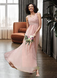 Florence A-Line V-neck Floor-Length Chiffon Bridesmaid Dress With Ruffle STKP0012774