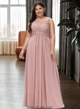 Florence A-Line V-neck Floor-Length Chiffon Bridesmaid Dress With Ruffle STKP0012774