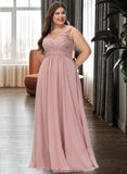 Florence A-Line V-neck Floor-Length Chiffon Bridesmaid Dress With Ruffle STKP0012774