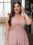 Florence A-Line V-neck Floor-Length Chiffon Bridesmaid Dress With Ruffle STKP0012774