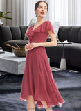 Lucile A-Line V-neck Asymmetrical Bridesmaid Dress With Ruffle STKP0012775