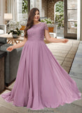 Serenity A-Line Scoop Neck Floor-Length Chiffon Lace Bridesmaid Dress With Pockets STKP0012776