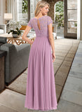 Serenity A-Line Scoop Neck Floor-Length Chiffon Lace Bridesmaid Dress With Pockets STKP0012776