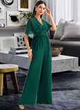 Alia Jumpsuit/Pantsuit One-Shoulder Halter V-neck High Neck Floor-Length Bridesmaid Dress With Ruffle STKP0012777