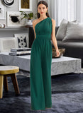 Alia Jumpsuit/Pantsuit One-Shoulder Halter V-neck High Neck Floor-Length Bridesmaid Dress With Ruffle STKP0012777