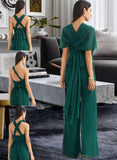 Alia Jumpsuit/Pantsuit One-Shoulder Halter V-neck High Neck Floor-Length Bridesmaid Dress With Ruffle STKP0012777