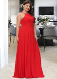 London A-Line Scoop Neck Floor-Length Bridesmaid Dress STKP0012779