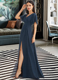 Caitlin A-Line V-neck Floor-Length Bridesmaid Dress With Split Front STKP0012781