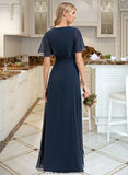 Denisse A-Line V-neck Asymmetrical Chiffon Bridesmaid Dress With Bow(s) STKP0012783