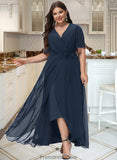 Denisse A-Line V-neck Asymmetrical Chiffon Bridesmaid Dress With Bow(s) STKP0012783