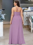 Paula A-Line V-neck Floor-Length Chiffon Bridesmaid Dress With Ruffle Split Front STKP0012784