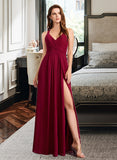 Penelope A-Line V-neck Floor-Length Bridesmaid Dress STKP0012785