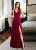 Penelope A-Line V-neck Floor-Length Bridesmaid Dress STKP0012785