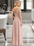 Elisabeth A-line V-Neck Floor-Length Chiffon Lace Bridesmaid Dress STKP0012786