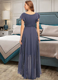 Dominique A-Line V-neck Asymmetrical Chiffon Bridesmaid Dress With Ruffle Lace STKP0012788