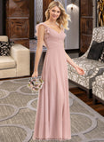 Alondra Empire V-Neck Floor-Length Chiffon Bridesmaid Dress With Cascading Ruffles STKP0012790