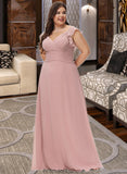 Alondra Empire V-Neck Floor-Length Chiffon Bridesmaid Dress With Cascading Ruffles STKP0012790