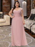 Alondra Empire V-Neck Floor-Length Chiffon Bridesmaid Dress With Cascading Ruffles STKP0012790