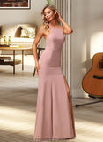 Janice A-Line High Neck Floor-Length Bridesmaid Dress With Lace Split Front STKP0012791