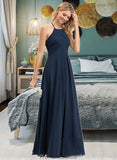 Nevaeh A-Line Scoop Neck Floor-Length Chiffon Bridesmaid Dress With Ruffle STKP0012793