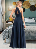 Nevaeh A-Line Scoop Neck Floor-Length Chiffon Bridesmaid Dress With Ruffle STKP0012793