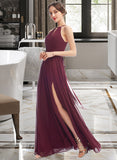 Mallory A-Line Halter Floor-Length Bridesmaid Dress With Split Front STKP0012798