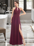 Mallory A-Line Halter Floor-Length Bridesmaid Dress With Split Front STKP0012798