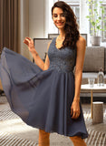 Gabriela A-Line V-neck Knee-Length Chiffon Bridesmaid Dress With Beading STKP0012800