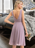 Gabriela A-line V-Neck Asymmetrical Chiffon Bridesmaid Dress With Ruffle STKP0012801