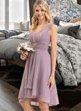 Gabriela A-line V-Neck Asymmetrical Chiffon Bridesmaid Dress With Ruffle STKP0012801