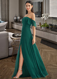 Liana A-Line Off-the-Shoulder Floor-Length Bridesmaid Dress With Split Front STKP0012802