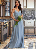 Rose A-LineV-neckFloor-LengthChiffonBridesmaidDressWithRuffle#251359 STKP0012805