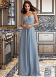 Rose A-LineV-neckFloor-LengthChiffonBridesmaidDressWithRuffle#251359 STKP0012805