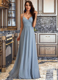 Rose A-LineV-neckFloor-LengthChiffonBridesmaidDressWithRuffle#251359 STKP0012805